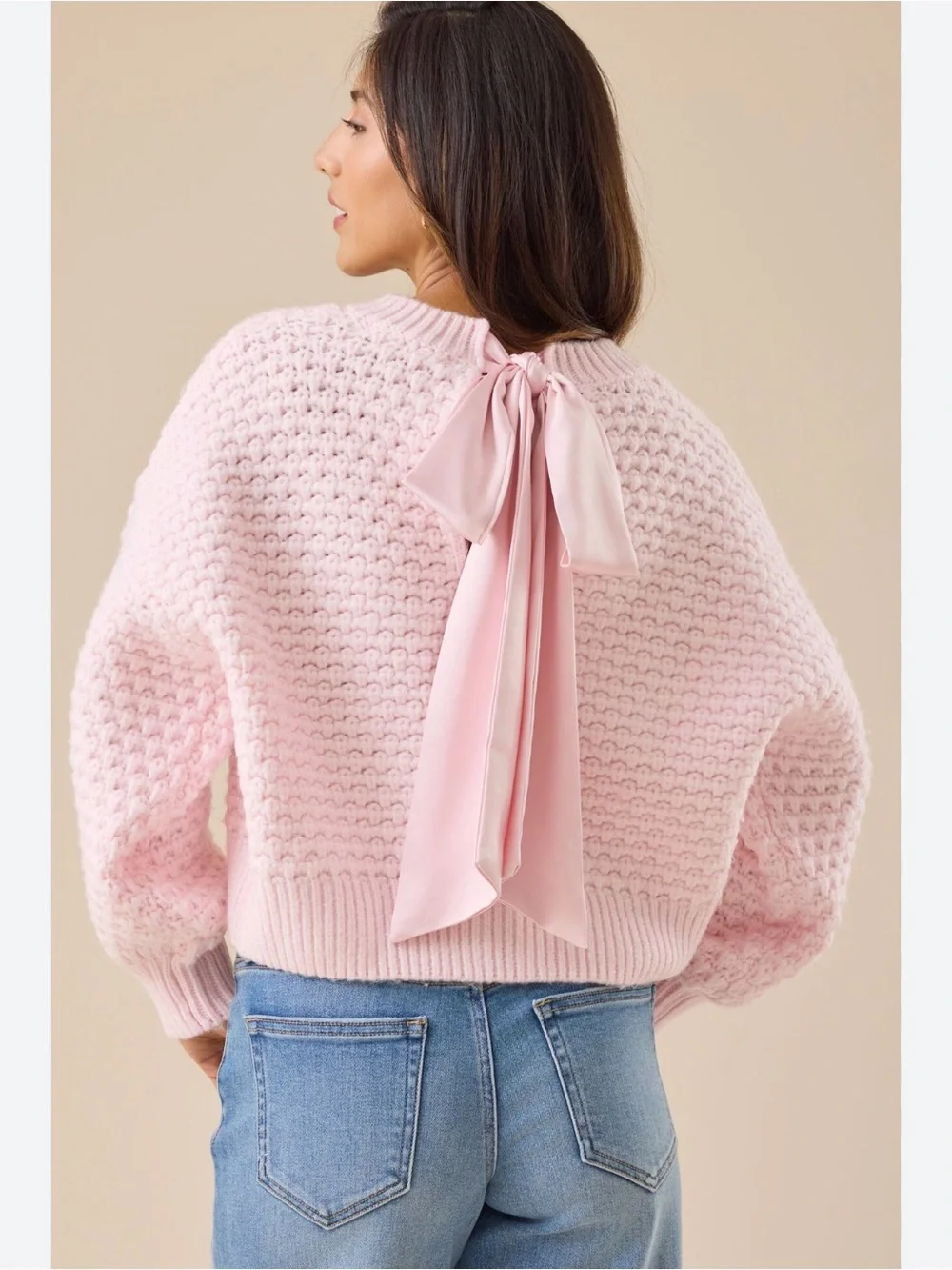 Altar'd State Light Pink Bubble Knit Cropped Crew Sweater - Picture 2 of 5
